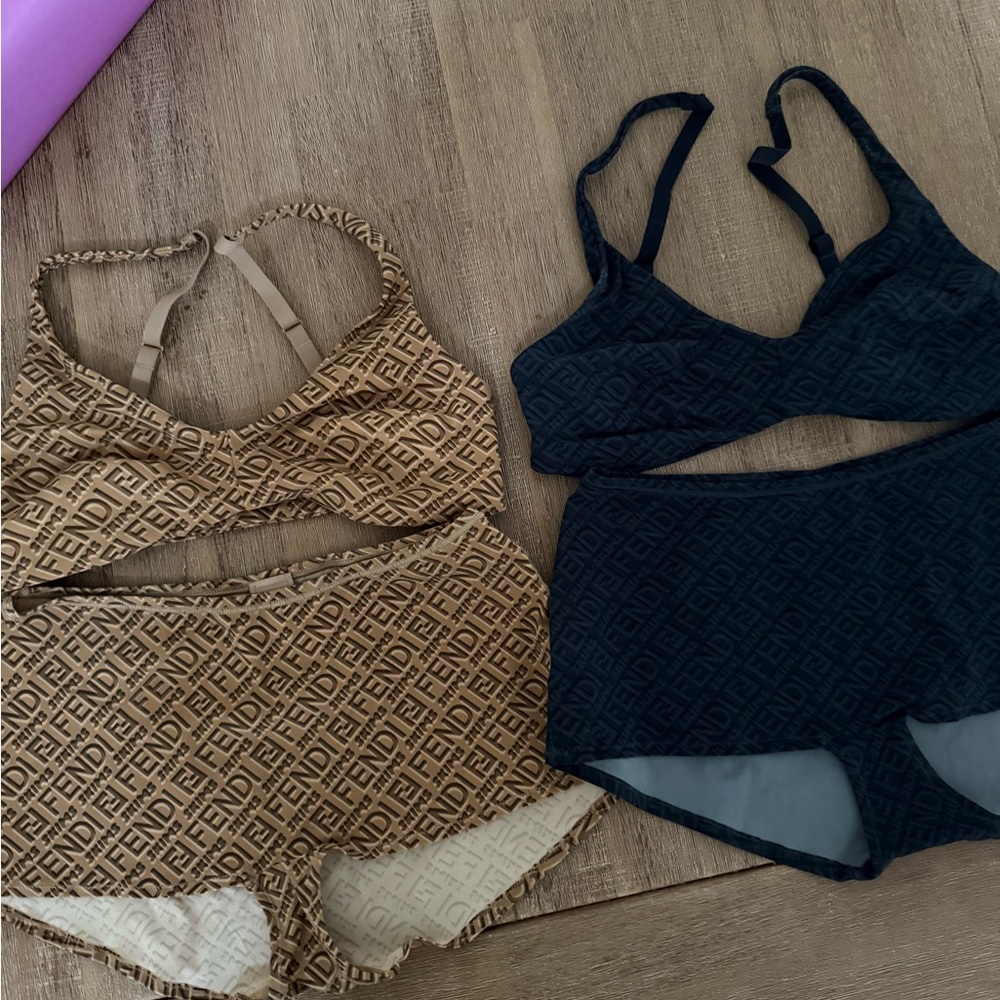 Fendi SKIMS collab two (2) bralette and boy short sets. Beige and black size XS.